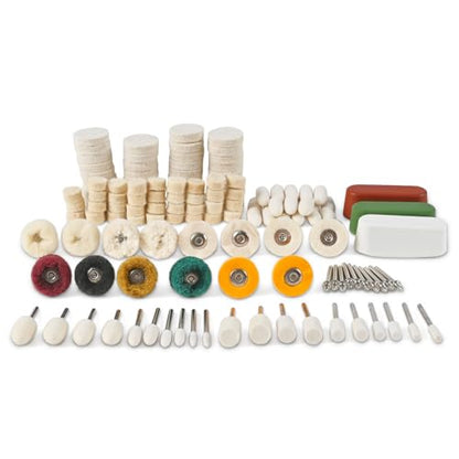 137PCS Buffing Wheel Polishing Kit Compatible with Dremel, with Polish Compound, Rotary Tool Accessories with 1/8" Shank, Abrasive Wheel Buffing Polishing Wire Brushes Wool Felt Cotton Mounted