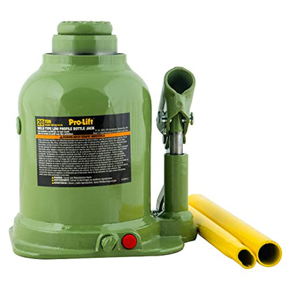 Pro-Lift Welded Bottle Jack 20 Ton - Low Profile (40,000 Lbs) Capacity Hydraulic Lifting with Side Pump Two-Piece Handle
