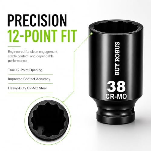 1/2'' 9 PCS Drive Impact Socket Set Metric,12point 27mm 29mm 30mm 32mm 33mm 34mm 35mm 36mm 38mm Socket,Axle Nut Sockets - size: 1/2 12point 9pcs socket set metric