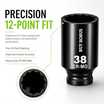 1/2'' 9 PCS Drive Impact Socket Set Metric,12point 27mm 29mm 30mm 32mm 33mm 34mm 35mm 36mm 38mm Socket,Axle Nut Sockets - size: 1/2 12point 9pcs socket set metric