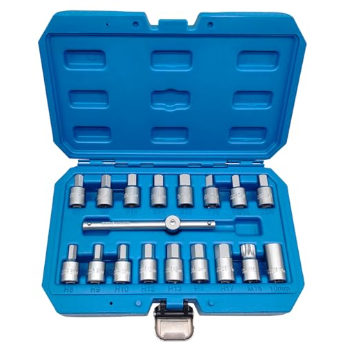18PCS 3/8" Drive Oil Drain Sump Plug Key Set, Drain Plug Socket Kit | Hex, Square Triangle, Torx, Spline, Gearbox, Engine Repair, Mechanic tool, Oil Sump, Differential, Back Axle, Socket Wrench