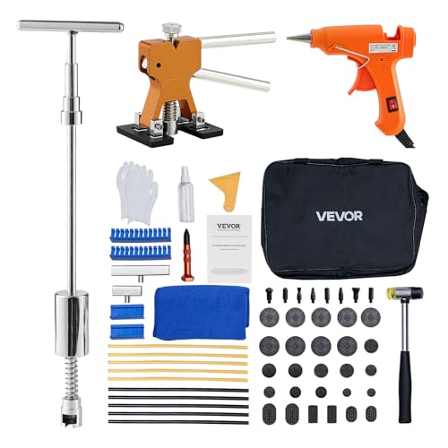 VEVOR Dent Puller Kit, 61 PCS Paintless Dent Removal Kit with Golden Lifter, Slide Hammer T-Bar, Glue Gun, Auto Body Hail Damage Repair Remover Tools for Car Refrigerator Large Small Door Ding Repair - style: 61PCS