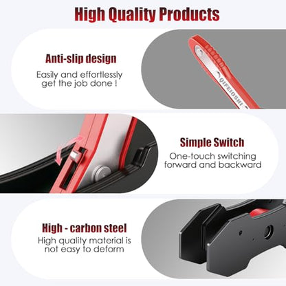 Brake Caliper Compression Tool, 4-in-1 Universal Disc Caliper Tool, 360° Swivel Ratcheting Compressor for Automotive Brake Repair and Installation, Includes 2 Rubber Hooks and Gloves（Red）