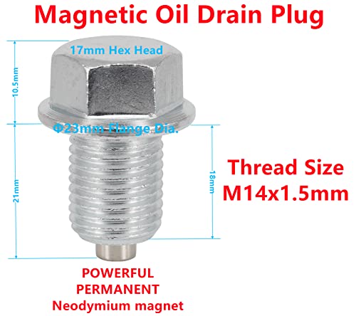 5 Pcs M14x1.5mm Magnetic Oil Drain Plug with 5 Pcs Gaskets fit for Ford,Chrysler, Dodge, Jeep, Ram Replace 090-115,090-161,653116US