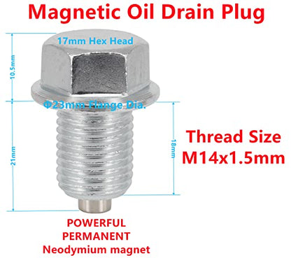 5 Pcs M14x1.5mm Magnetic Oil Drain Plug with 5 Pcs Gaskets fit for Ford,Chrysler, Dodge, Jeep, Ram Replace 090-115,090-161,653116US