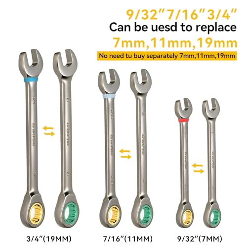 GRENPRO Ratcheting Wrench Set, Combination Wrench Set Metric And Standard & SAE With Color Ring, 1/4" to 3/4" & 6-18mm, 23PC Open End Ratchet Wrenches With Roll Up Pouch, CRV Socket Mechanic Tool Sets - style: 23PCS Ratcheting Wrench Set Metric&SAE With C