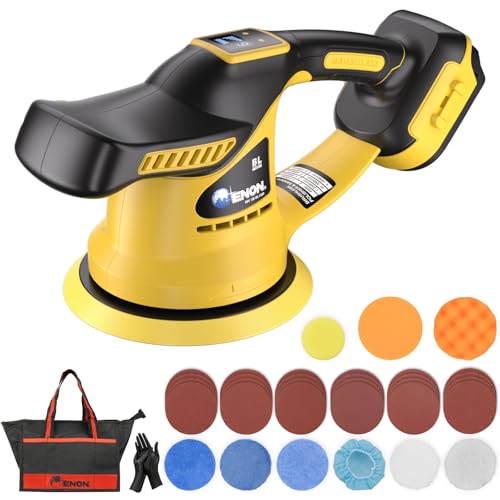 Brushless Cordless Car Buffer Polisher Kit Compatible with Dewalt 20V Battery Dual Action Random Orbital Polishing with 6-Speed for Auto Detailing, Waxing & Paint Correction（NOT Include Battery) - color: Yellow(tool Only)