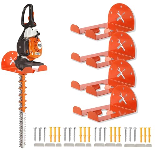 Upgraded Trimmer Rack Wall Mount - 8" Heavy Duty Weed Eater Hanger for Garage Wall, Garden Power Tool Holder Organizer Hooks for Grass Trimmer, Hedge Trimmer, Leaf Blower and Chainsaw, Orange, 4 Pack - color: Orange-4Pack