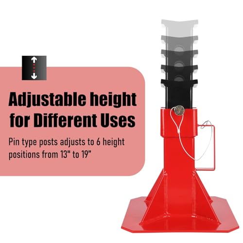22 Ton (44,000 lbs) Heavy Duty Jack Stands, Pin Type with Safety Lock, Adjustable Height 13"-19" for Trucks, Trailers & Cars, 1 Pair, Red