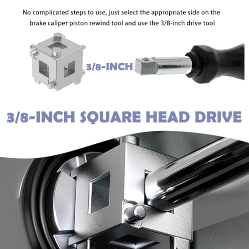 Car Cube Brake Caliper Compression Tool with 3/8" Square Drive,Six-Side-in-One Disc Brake Piston Tool for Adjusting Piston,Multi-Function Steel Disc Rear Brakes Calipers Tools