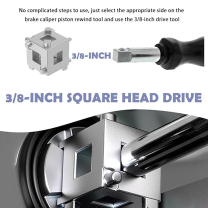 Car Cube Brake Caliper Compression Tool with 3/8" Square Drive,Six-Side-in-One Disc Brake Piston Tool for Adjusting Piston,Multi-Function Steel Disc Rear Brakes Calipers Tools