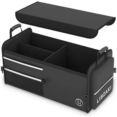 LIBZAKI Car Trunk Storage Organizer, Multi Compartment Collapsible Trunk Storage Box for Car Truck SUV-Black - color: Black, size: Standard