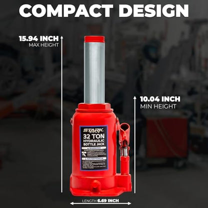 XtremepowerUS 32-Ton Hydraulic Bottle Jack Low Profile Automotive Shop Lift Truck Bus Car RV Auto, Red - size: 32 Ton