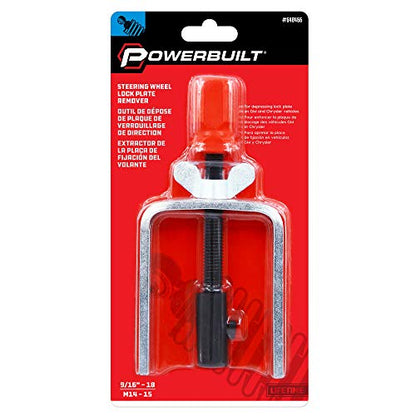 Powerbuilt Steering Wheel Lock Plate Remover, Reversible Adapter Includes 9/16 inch-18 and M14-1.5 Threads, Removal & Installation of Lock Plate Snap Rings - 648466