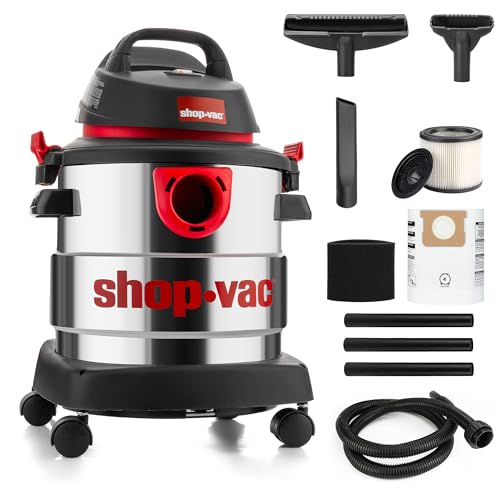 Shop-Vac 5989305 Wet/Dry Vacuum, 5 Gallon, 4.5 Peak HP Stainless Steel Vacuum, 1.25 Inch Diameter x 7 Foot Hose, 6 Ft Cord Length, Ideal for Jobsite, Garage, Car & Workshop - size: 5 Gallon