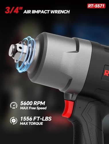 ROTAKE 3/4" Air Impact Wrench, 1556 ft-lbs, Twin Hammer, RT-5571 | 5600 RPM Speed, Heavy-Duty Aluminum Hammer Case, 8.71-lb Composite Body, 3-Speed Control, Trucks & Buses - size: 3/4" (1556 ft-lbs)RT-5571