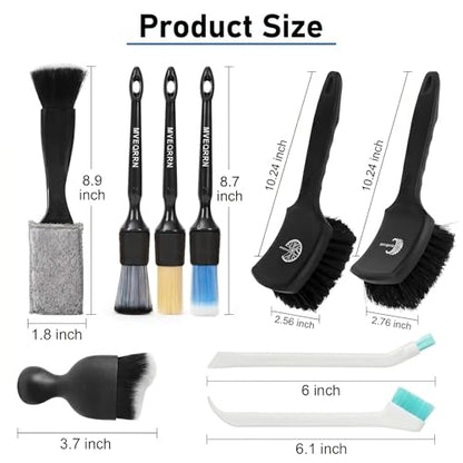 MVEQRRN 9PCS Car Detailing Brushes Set, Boar Hair Detail Brushes,Car Detailing Wheel Kit (Black) | Soft & Stiff Bristle Detail Brush, Scratch-Free Rim & Tire Cleaning Kit, Interior & Exterior Wheel Brush for Cars,Trucks,SUV - color: 9pcsblack detail wheel