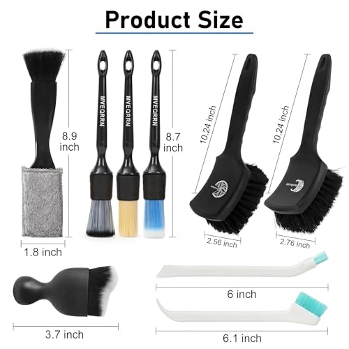 MVEQRRN 9PCS Boar Hair Car Detailing Brushes Set,Car Wheel Kit (Black) | Ultra Soft No Scratch, Car Dust Brush,Car Detailing Brushes Kit, Detail Brushes Car Detailing for Interior Exterior - color: 9pcsblack detail wheel brush set