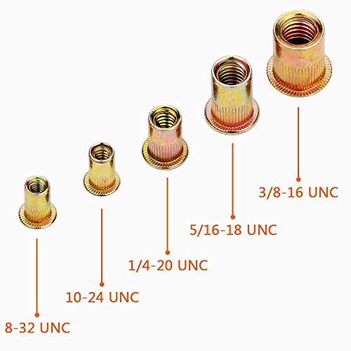Rivet Nut, LOKMAN 100 Pieces 1/4-20UNC Carbon Steel Flat Head Rivnut Threaded Insert Nut,Knurled Body (1/4''-20) - size: 1/4''-20