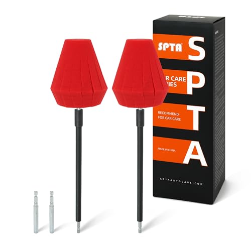 SPTA Metal Polishing Tool, Auto Cone Metal Polish Buffing Polishing Ball, Drill Buffing Sponge Pads Buffing Wheel for Drill Foam, Sponge Buffing for Automotive Car Wheel Hub Care - color: Red Cone Polishing Ball