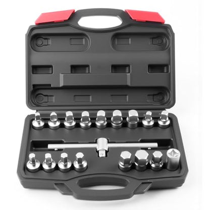 18 in 1 Oil Drain Plug Removal Tool Key Set Square Hexagonal Socket Nut Adapter Car Repair Maintenance Oil Sump Plug Removal