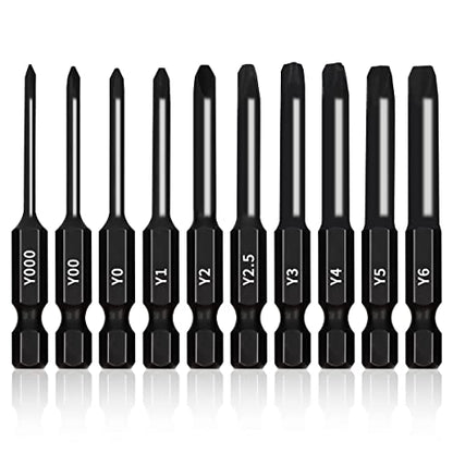 TriWing Bit Set (10 Pack - 2.3" Long Magnetic Heads) in The Following Tri Wing Bits Screwdriver Sizes: Y000, Y00, Y0, Y1, Y2, Y2.5, Y3, Y4, Y5, and Y6 - style: Triwing
