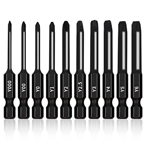 TriWing Bit Set (10 Pack - 2.3" Long Magnetic Heads) in The Following Tri Wing Bits Screwdriver Sizes: Y000, Y00, Y0, Y1, Y2, Y2.5, Y3, Y4, Y5, and Y6 - style: Triwing