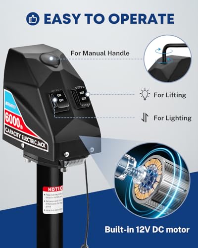 Kohree Electric Trailer Jack 6000 lbs, Heavy Duty RV Electric Power Tongue Jack for Travel Trailer A-Frame Camper, with Manual Crank Handle & Weatherproof Jack Cover, 22" Lift, 12V DC with Wiring - size: 6000 LBS with Standard Wiring