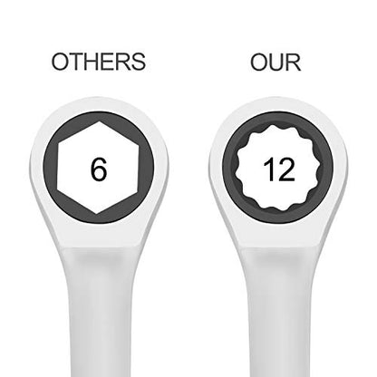 KINJOEK 4 PCS 10mm 12PT Ratchet Wrench, Metric Ratcheting Wrench Set with 5° Movement and 72 Teeth for Projects with Tight Space - size: 10mm 4PCS