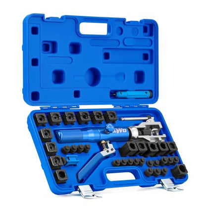 Orion Motor Tech Hydraulic Flaring Tool Kit, Universal Brake Flaring Tool Set with Tubing Cutter, 45° Single& Double Flaring Tool Kit with Deburring Tool, Brake Line Flaring Tool for ISO Bubble Flare - size: Hydraulic 45° & ISO