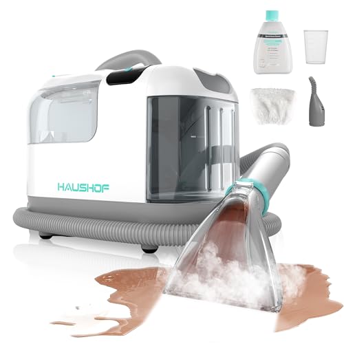 HAUSHOF 3-in-1 Steam Portable Carpet and Upholstery Cleaner Machine, Instant Heating Portable Carpet Cleaner with Steam & HotWater & Cold Water System, Steam Vacuum Cleaner for Cars, Furniture, Couch