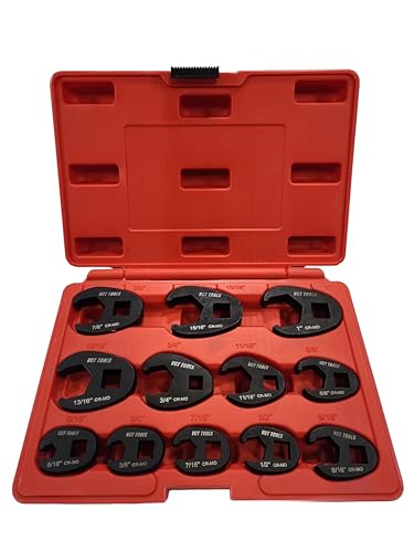 VCT 12pc Crowfoot Flare Nut Wrench SAE Chrome-Moly Set, 3/8" & 1/2" Drive Ratchet 5/16" too 1"