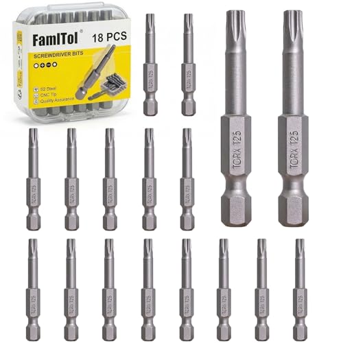 T25 Torx Bit Set, 18 PCS, 2 Inch | S2 Steel, High Torque Star Impact Driver, 1/4" Hex Shank Magnetic, Decking Installation, Fence Building, Wood Construction - size: T25-18pcs