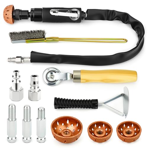 MEANLIN MEASURE Air Tire Repair Polish Patch Tools Include 2500rpm Low Speed Air Tire Buffer Tire Inner Liner Scrapper Patch Roller Tungsten Steel Buffing Wheel 42mm 55mm for Tire & Rubber Maintenance