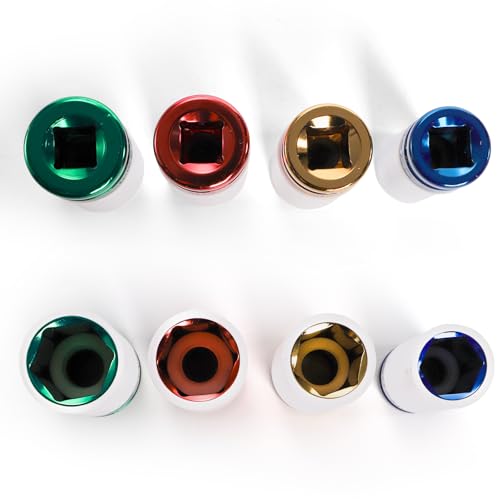 Okllen 4Pcs 1/2 Inch Drive Lug Nut Socket Set, Wheel Protector Thin Wall Socket, 17mm, 19mm, 21mm, 22mm, Impact Socket, CR-MO Steel