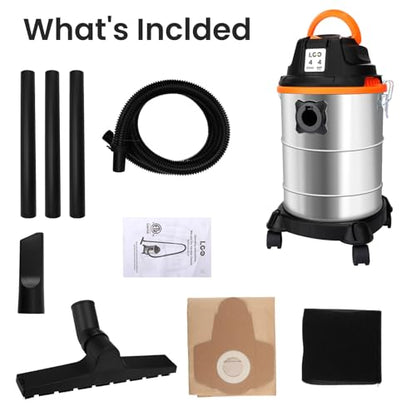 LIGO Shop Vacuum Wet and Dry, 4 Gallon Shop Vac with Accessories, Staninless Steel Tank, 4HP, for Workshop, Garage, Home and Car Vacuum Cleaner