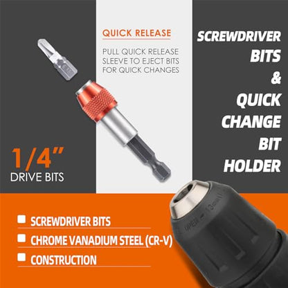 Luckyway 50-Piece Screwdriver Bit Set with Quick Change Chuck in Tough Case
