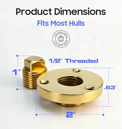 Solid Brass Boat Drain Plug Kit, Boat Plugs 1/2 Inch Fits Most Boat Hulls - color: Bronze