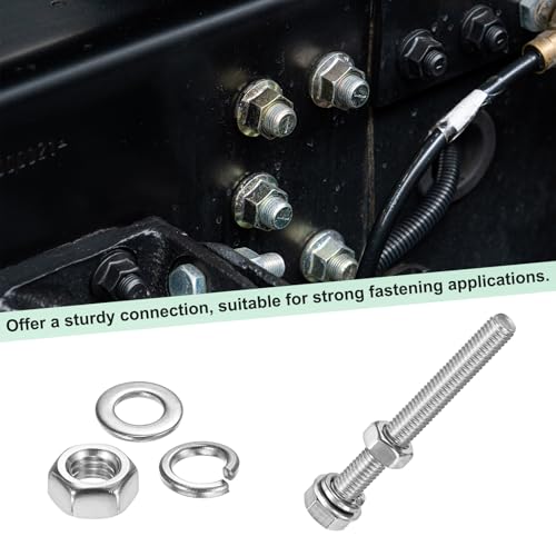 M METERXITY 10-Pack Hex Head Screw Bolt with Nuts Flat & Lock Washers M5x45mm Stainless Steel Bolts and Nuts Kit Fully Threaded Metric Bolt Assortment for Equipment/Machinery - size: M5x45mm