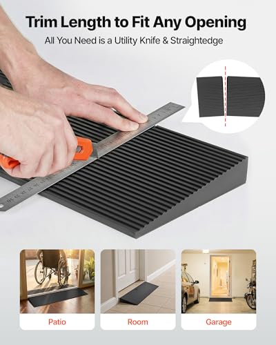 VEVOR 1.6" Rise Cuttable Threshold Ramp for Doorways, 35.4" Wide Natural Rubber Wheelchair Ramp, Non-Slip Solid Rubber Ramp with Double-Sided Tape for Doorways,Driveways,Bathroom,Smooth Tile - size: 1.6‘’ Rise