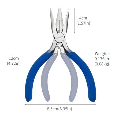 KAIHAOWIN 5" Mini Needle Nose Pliers - 5 Pack, Precision Small Long Nose Pliers for Jewelry Making & Wire Cutting, Spring Loaded Thin Needle Nose Pliers Set, Rustless High Carbon Steel - size: 5x Needle Nose