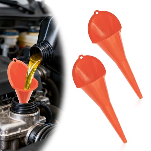2 Pieces Automotive Plastic Oil Funnels with Long Neck Multi-Function No Spill Design for Gas Coolant Transmission Fluid Engine Oils Fuel Lubricants and Diesel (Yellow) - color: yellow