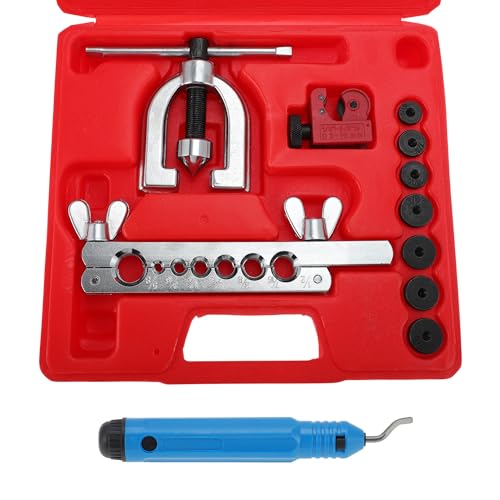 Brake Line Flaring Tool Kit Double & Single Flaring Tool 7 Adapters, Tubing Cutter for Copper/Aluminum/Brass Brake Line Tubing 45 Degrees 3/16" 1/4" 5/16" 3/8" 7/16" 1/2" 5/8"