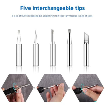 LDK Soldering Iron Kit Electric 60W 110V Adjustable Temperature Soldering Gun Welding Tools, 5pcs Replacement Tips and Solder Wire (Basic) - color: 60w Basic
