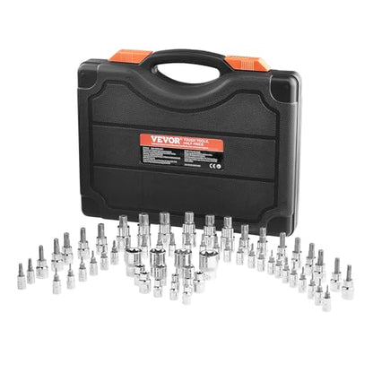VEVOR Torx Bit Socket and External Torx Socket Set, 60-Piece T6-T70, TT6-TT70, TP8-TP60, E4-E24, S2 Alloy Steel and Cr-V Steel, 1/4 in, 3/8 in, and 1/2 in Drives, with Enhanced Storage Case, Hand Use - style: 60 PCS Torx & E-Torx