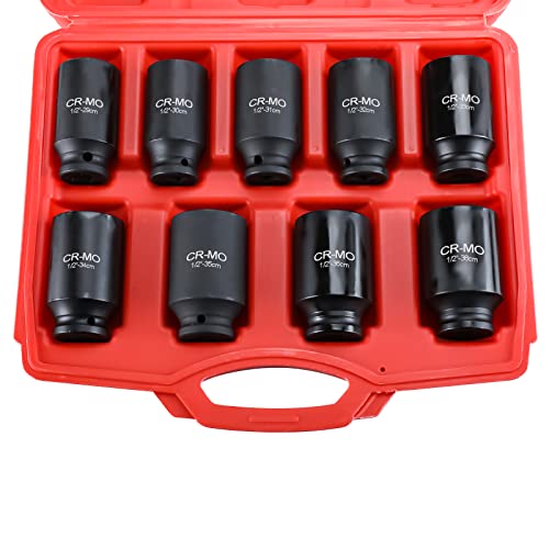 8MILELAKE Axle Nut Impact Sockets Set 9pcs Front and Back Wheel Driver Sockets 1/2 inches Drive