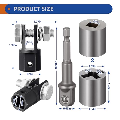 3Pcs Scissor Jack Adapter Set for Car, Heavy Duty Universal Jack Socket Adapter for Hand Drill Scissor Car Jacks with a 1/2 in Socket Adapter Bit for 1/2 in Impact Wrench or 13/16 in Lug Wrench