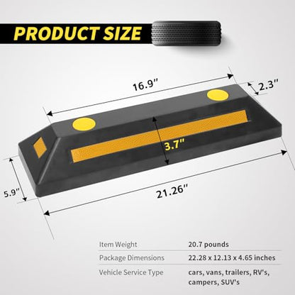 MaxxHaul 50135 2-Pack Commercial Grade Rubber Curb Parking Blocks with Yellow Reflective Strips Wheel Stops for Cars, Vans, RV's Trailers, Trucks & More - style: Rubber Parking Block