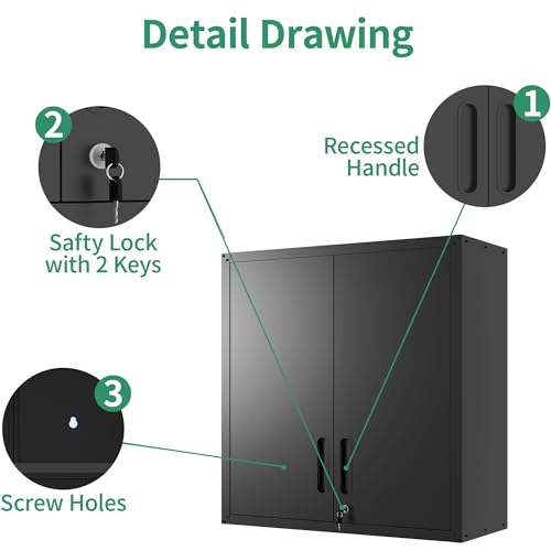 Metal Tool Cabinet,Garage Storage Cabinet System,Wall Cabinet & Locking Rolling Tool Cabinet with Doors and Adjustable Shelves,Steel Tool Cabinets for Home - color: Black