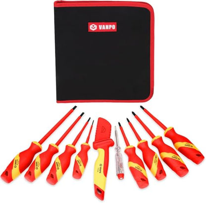 VANPO 1000V Insulated Screwdriver Set, 10pcs Professional Electrical Screwdriver Insulated VDE Tools for Electrician Magnetic Phillips Slotted Pozidriv Screwdriver - size: 10 Pcs